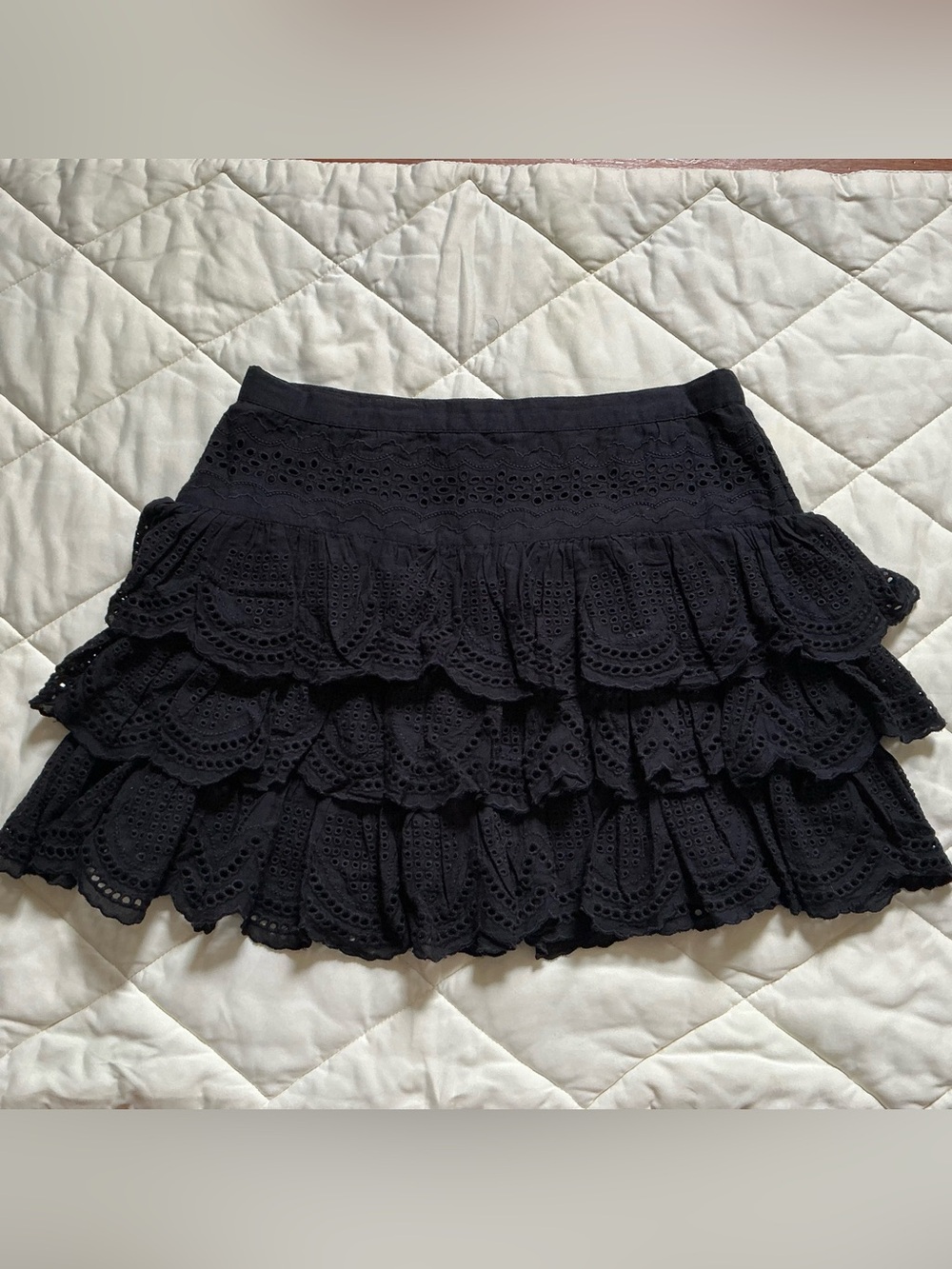 LoveShackFancy Size 2 Black Tiered Eyelet Mini Skirt
